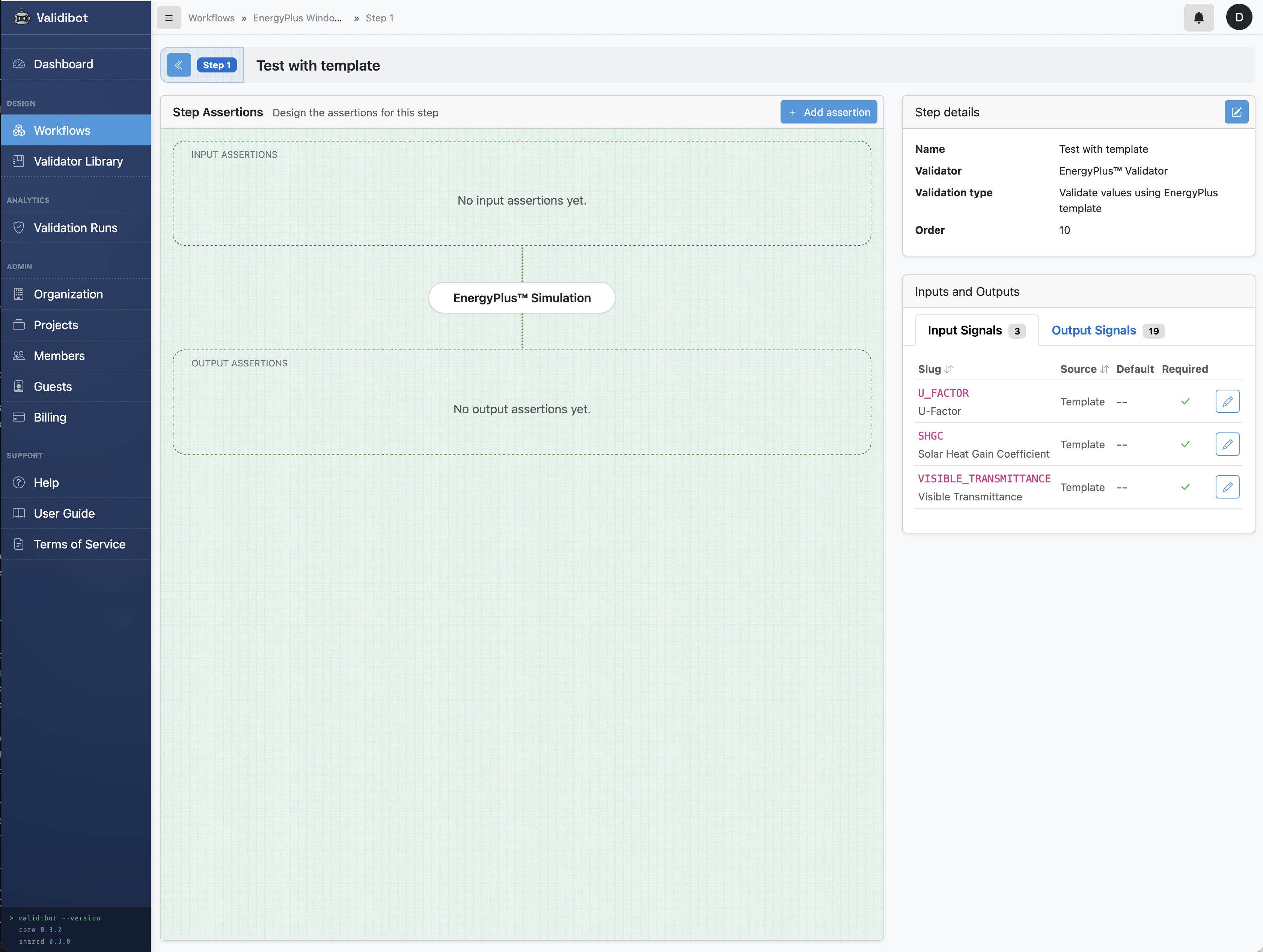 Step detail page showing auto-detected template input signals