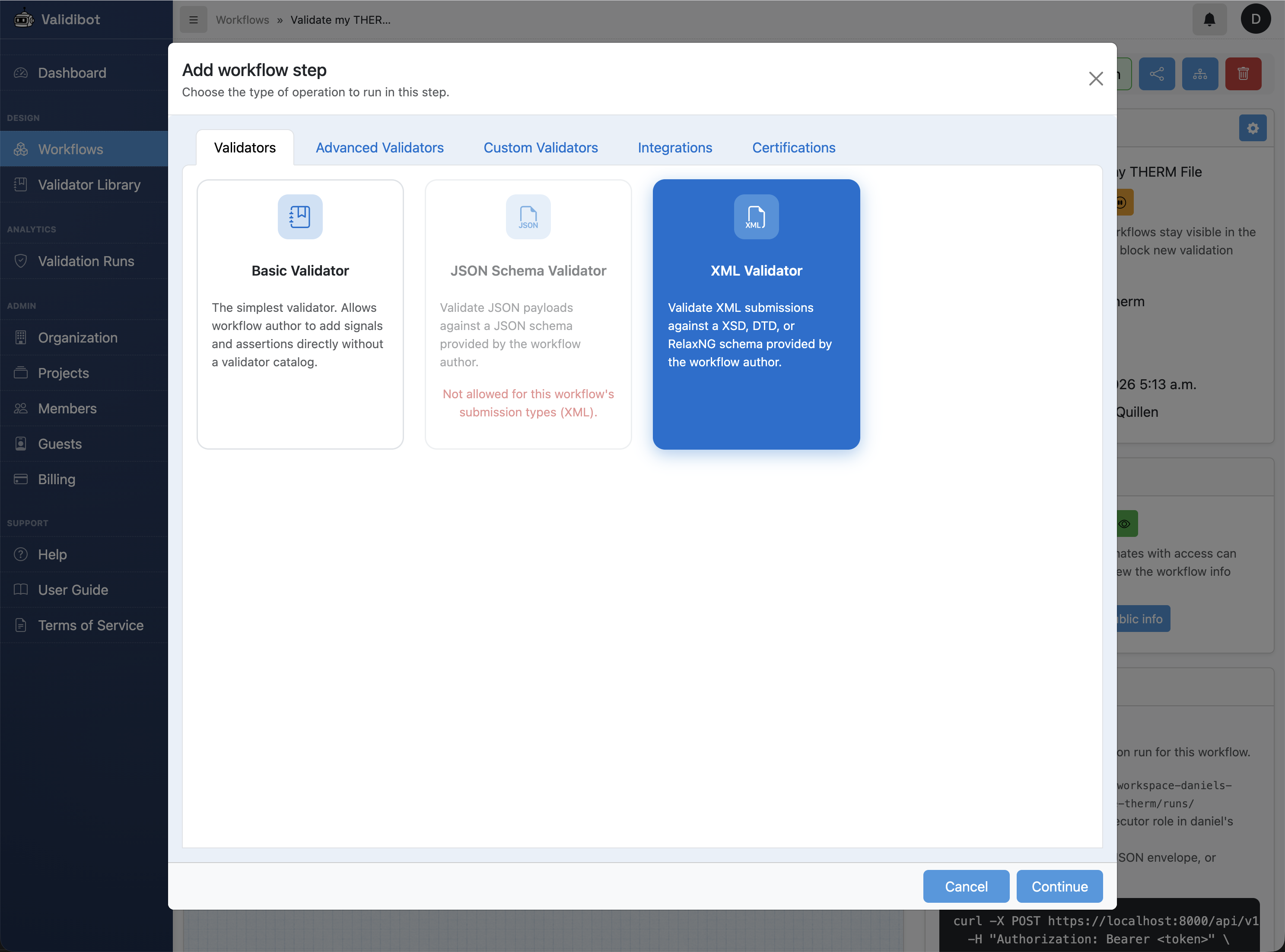 Screenshot of Validibot in use