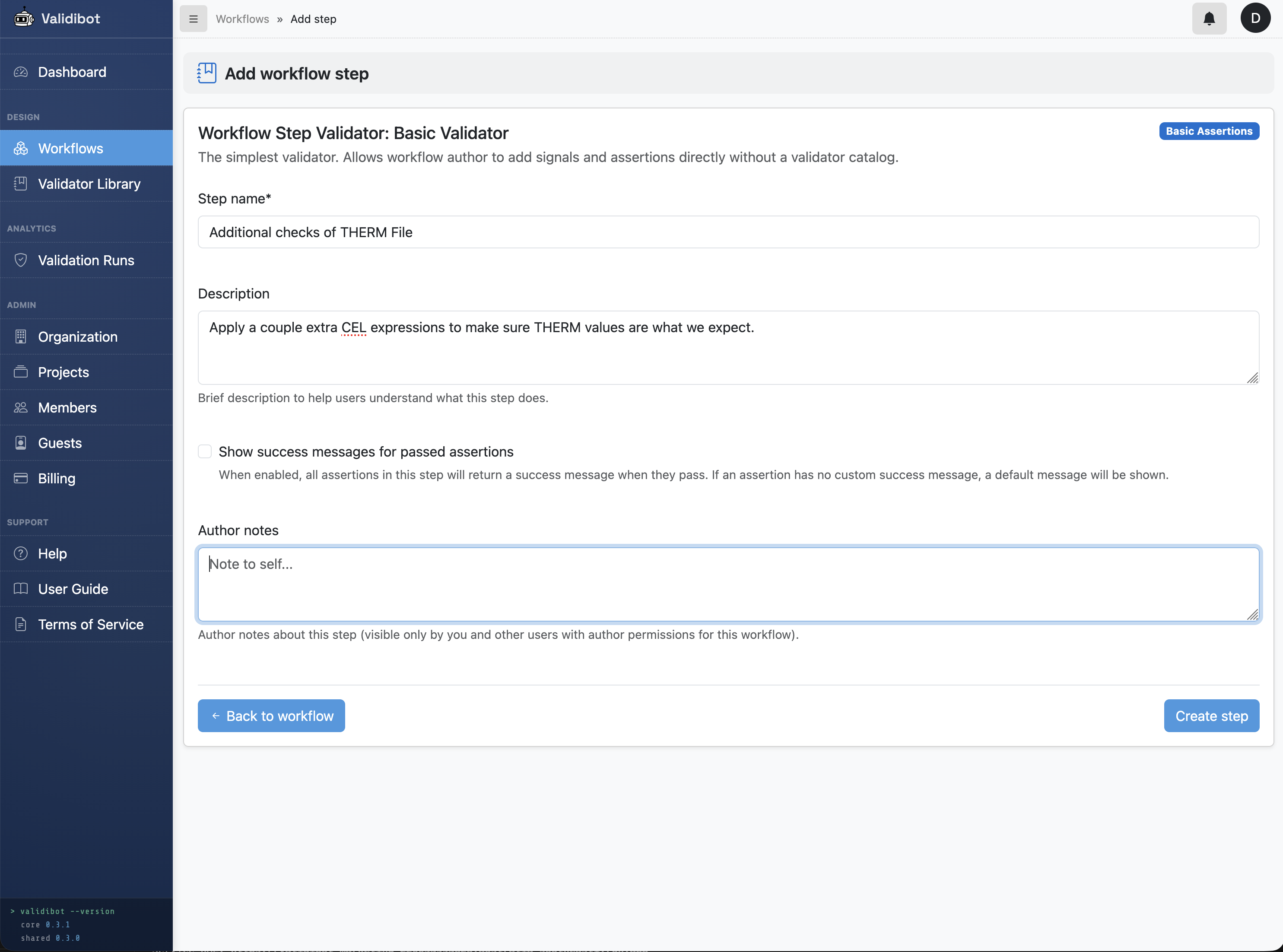 Screenshot of Validibot in use