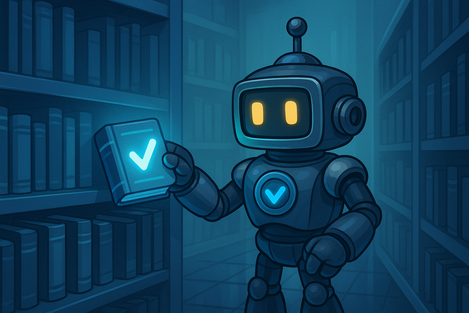 Illustration of the Validibot robot accessing documentation.