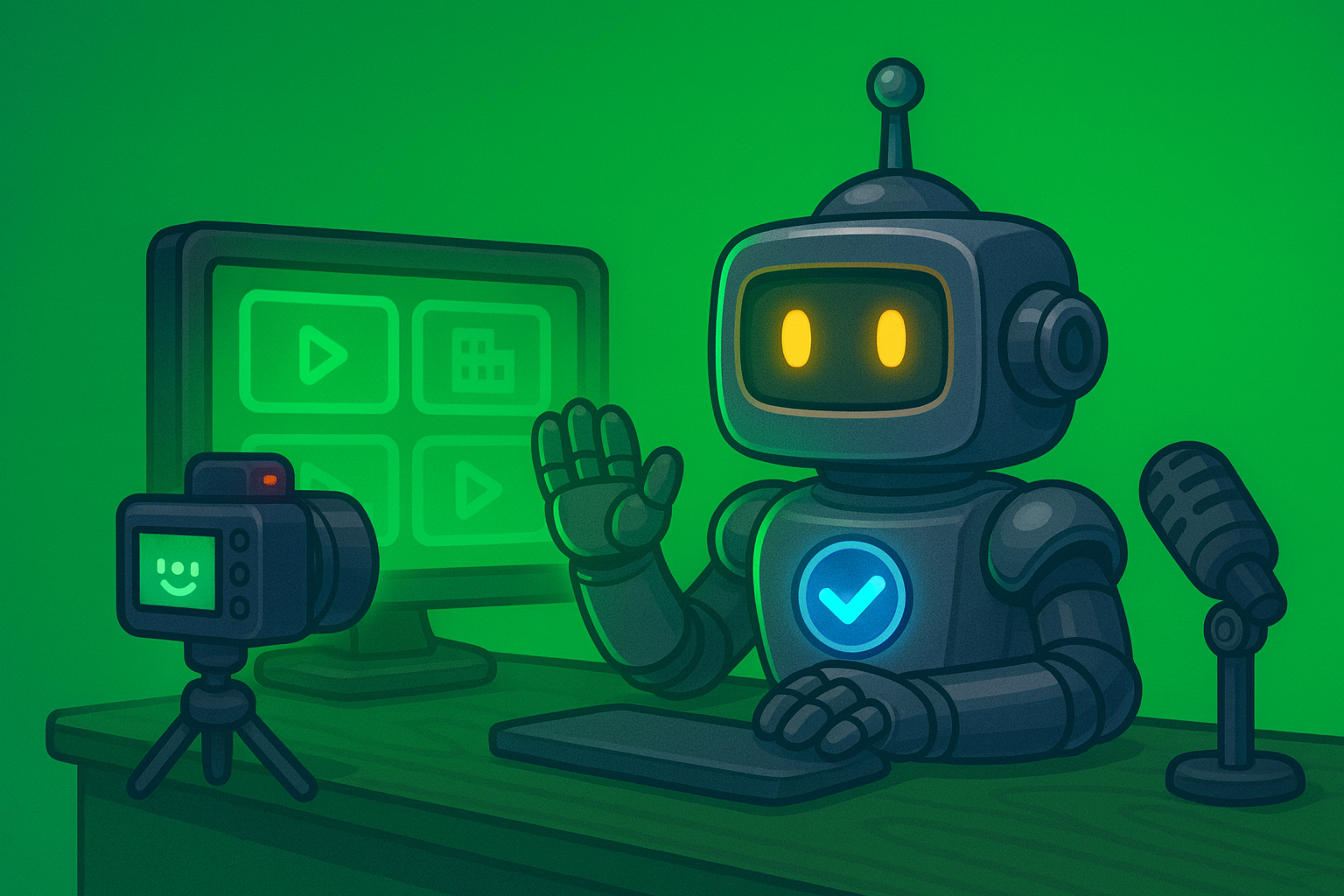 Illustration of the Validibot robot doing a video podcast.
